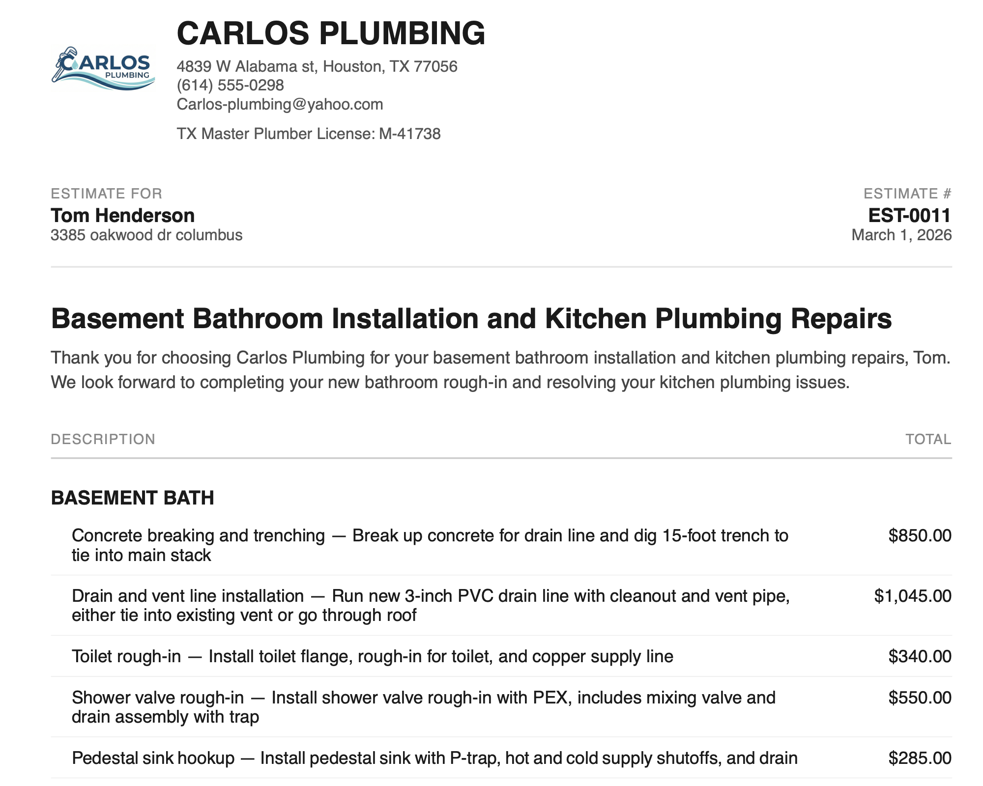 Plumbing after